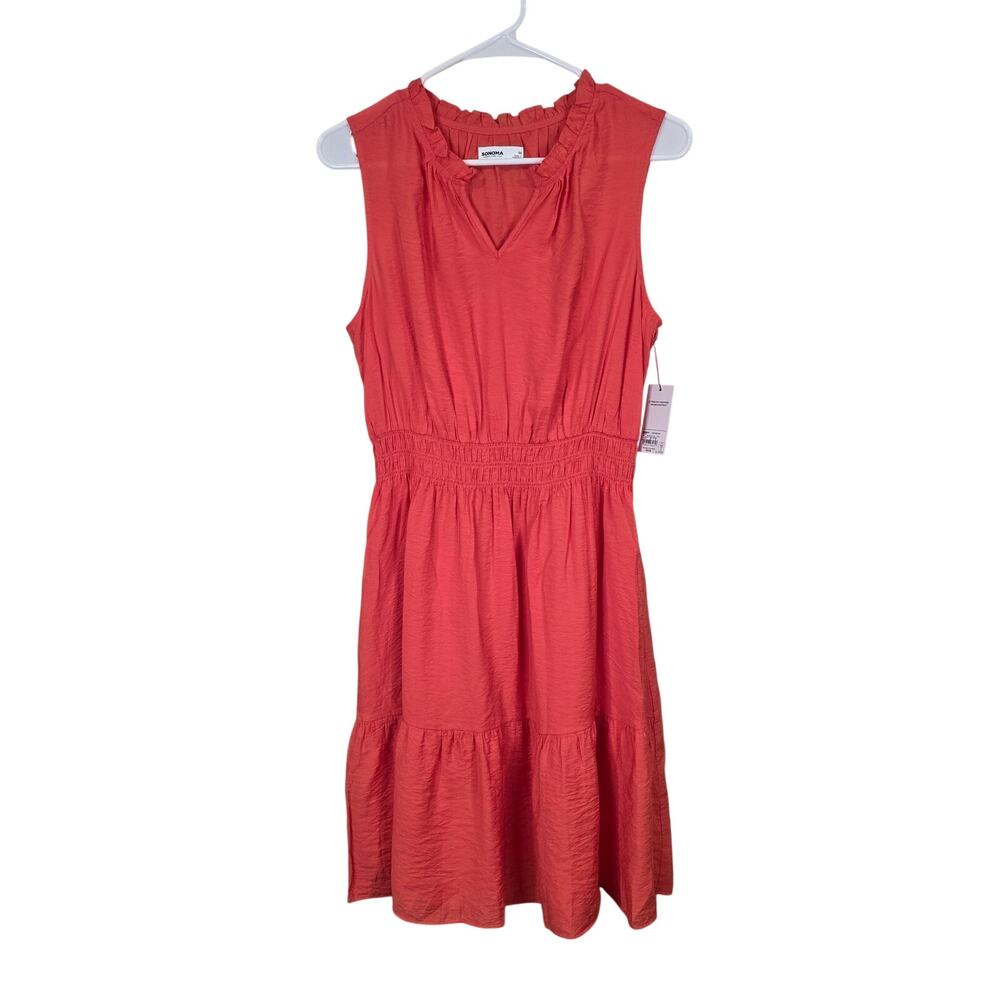 NEW NWT Women's Sonoma Coral Lightweight V-Neck Knee Length Dress | Size Medium